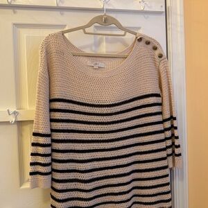 LOFT Cream and Black Crew Neck Sweater Nautical Stripes